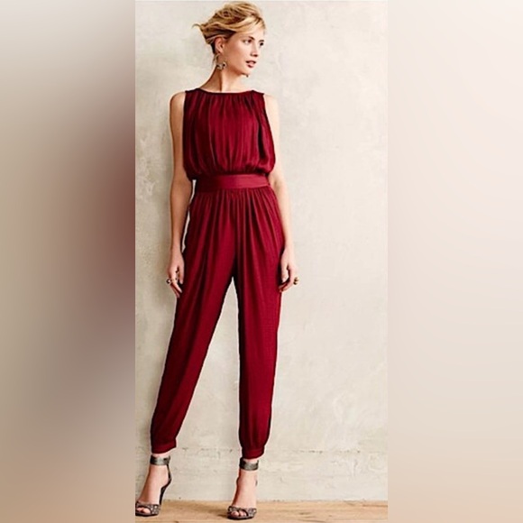 Anthropologie Nomad by Morgan Carper Draped Harem Vibe Jumpsuit in Bordeaux TB5 - Picture 1 of 9